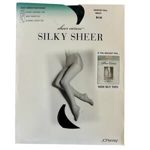 Vintage JCPenney Sheer Caress Silky Sheer new  pantyhose navy blue Queen Tall